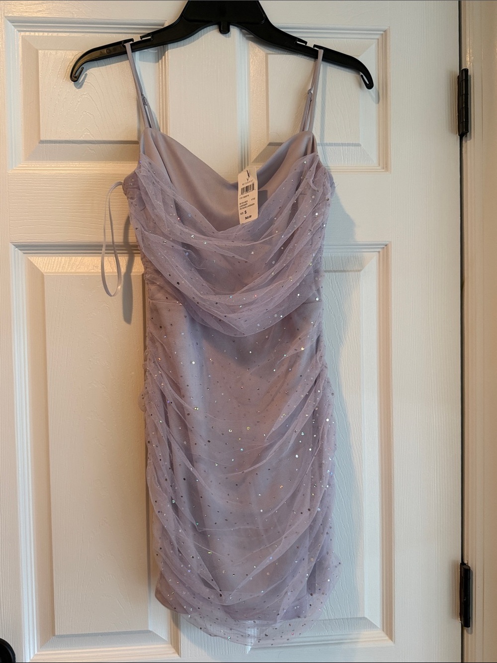 Windsor Lilac Sparkle Draped Mini Dress with Spaghetti Straps